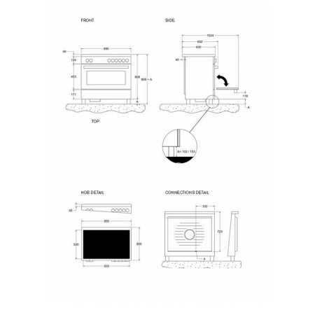 Bertazzoni PROCH94I1ENET Κουζίνα με Εστίες Επαγωγικές και Ενσωματωμένο Απορροφητήρα 90εκ Black